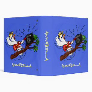 Funny cockatoo playing rock guitar cartoon 3 ring binder