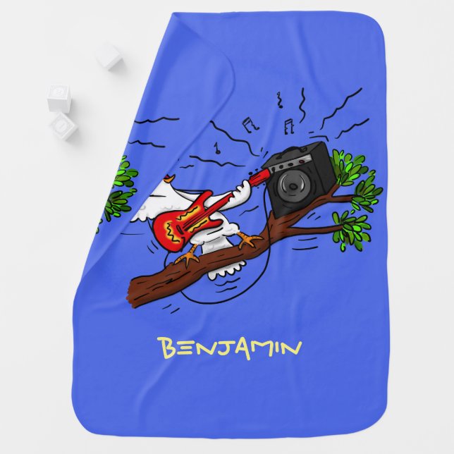 Funny cockatoo playing rock guitar cartoon baby blanket (In Situ)
