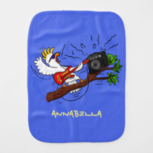 Funny cockatoo playing rock guitar cartoon baby burp cloth