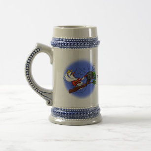 Funny cockatoo playing rock guitar cartoon beer stein