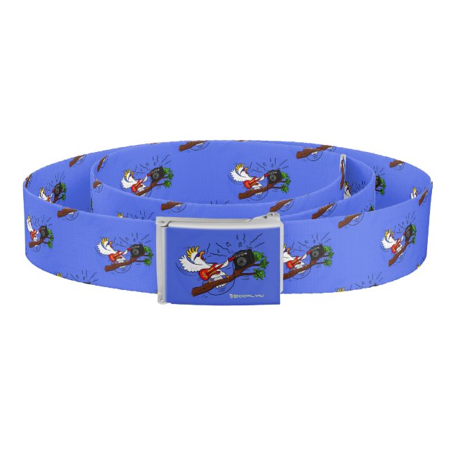 Funny cockatoo playing rock guitar cartoon belt (Coil)