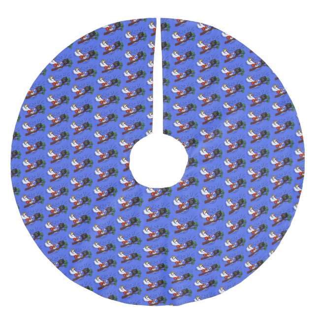 Funny cockatoo playing rock guitar cartoon brushed polyester tree skirt (Front)