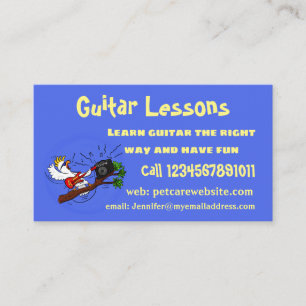 Funny cockatoo playing rock guitar cartoon business card