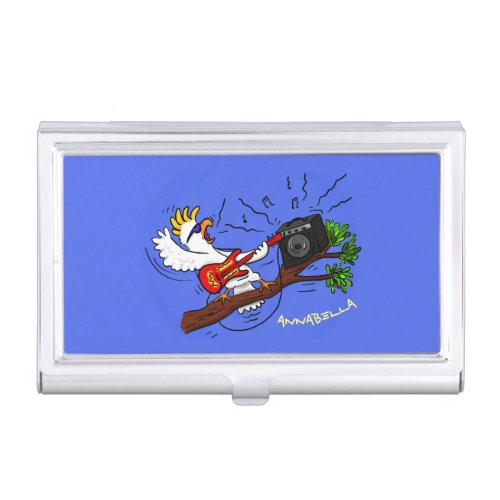 Funny cockatoo playing rock guitar cartoon business card case