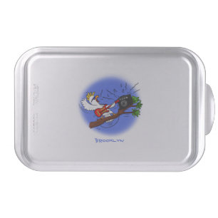 Funny cockatoo playing rock guitar cartoon cake pan