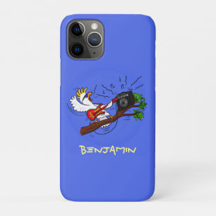 Funny cockatoo playing rock guitar cartoon iPhone 11 pro case