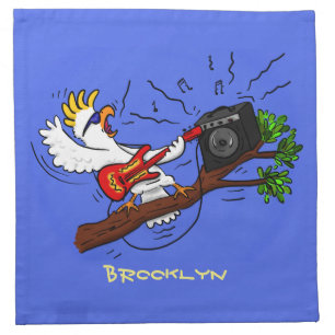 Funny cockatoo playing rock guitar cartoon cloth napkin