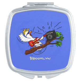 Funny cockatoo playing rock guitar cartoon compact mirror
