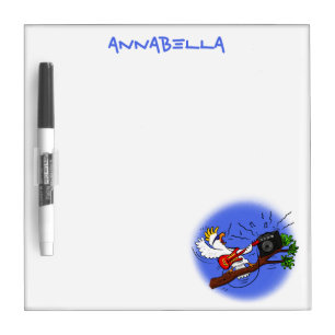 Funny cockatoo playing rock guitar cartoon dry erase board