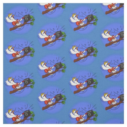 Funny cockatoo playing rock guitar cartoon fabric