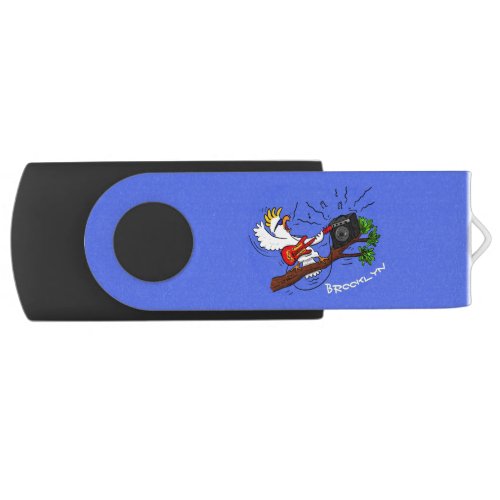 Funny cockatoo playing rock guitar cartoon flash drive