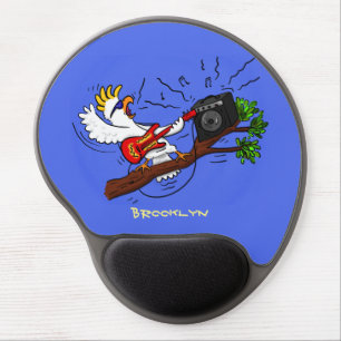 Funny cockatoo playing rock guitar cartoon gel mouse pad