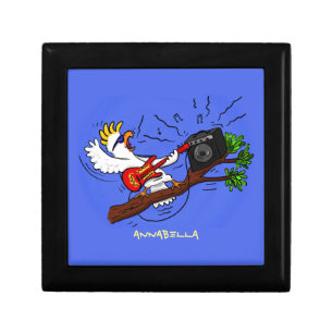 Funny cockatoo playing rock guitar cartoon gift box
