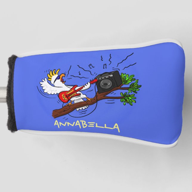 Funny cockatoo playing rock guitar cartoon golf head cover (Front)