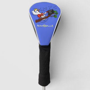 Funny cockatoo playing rock guitar cartoon golf head cover