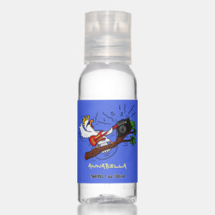Funny cockatoo playing rock guitar cartoon hand sanitizer