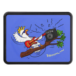 Funny cockatoo playing rock guitar cartoon hitch cover