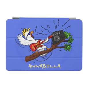 Funny cockatoo playing rock guitar cartoon iPad mini cover