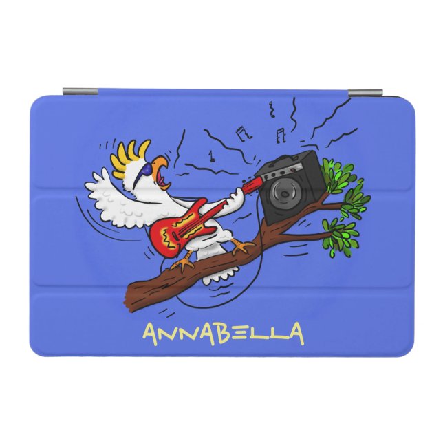 Funny cockatoo playing rock guitar cartoon iPad mini cover (Horizontal)