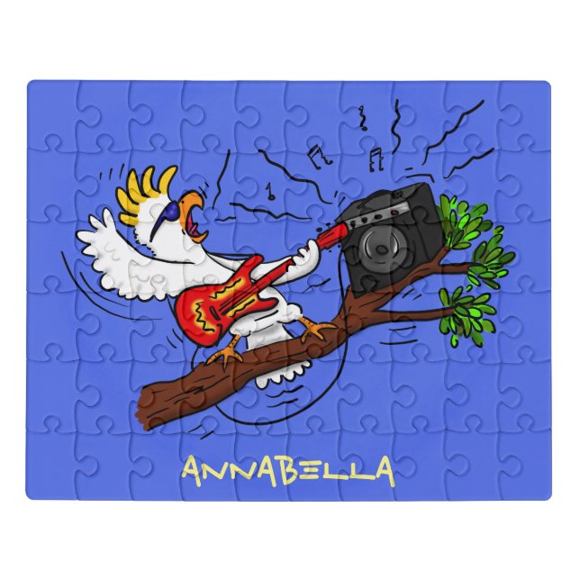 Funny cockatoo playing rock guitar cartoon jigsaw puzzle (Puzzle Horizontal)