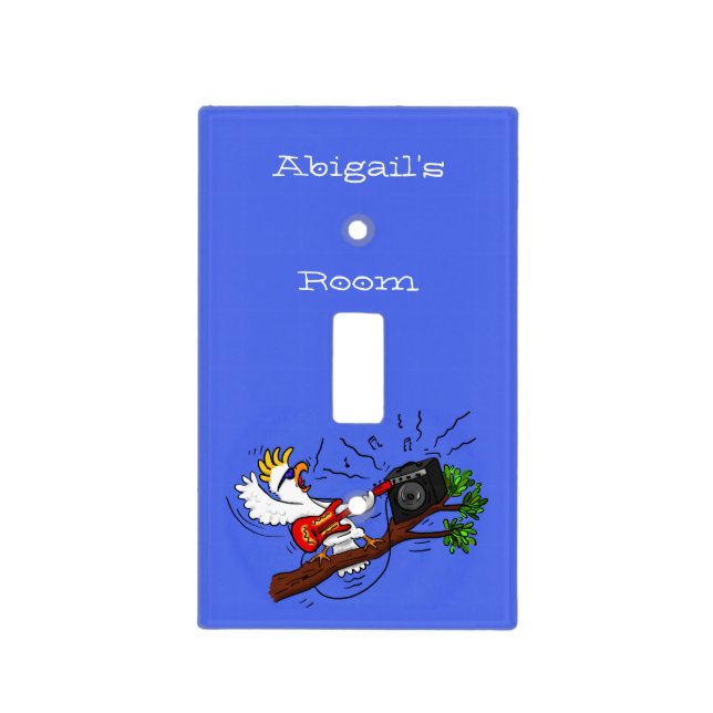 Funny cockatoo playing rock guitar cartoon light switch cover (Front)