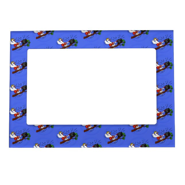 Funny cockatoo playing rock guitar cartoon magnetic frame (Front)