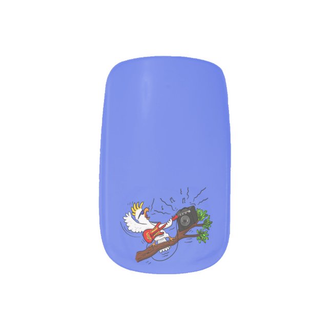 Funny cockatoo playing rock guitar cartoon minx nail art (Left Thumb)