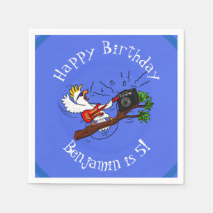 Funny cockatoo playing rock guitar cartoon napkins