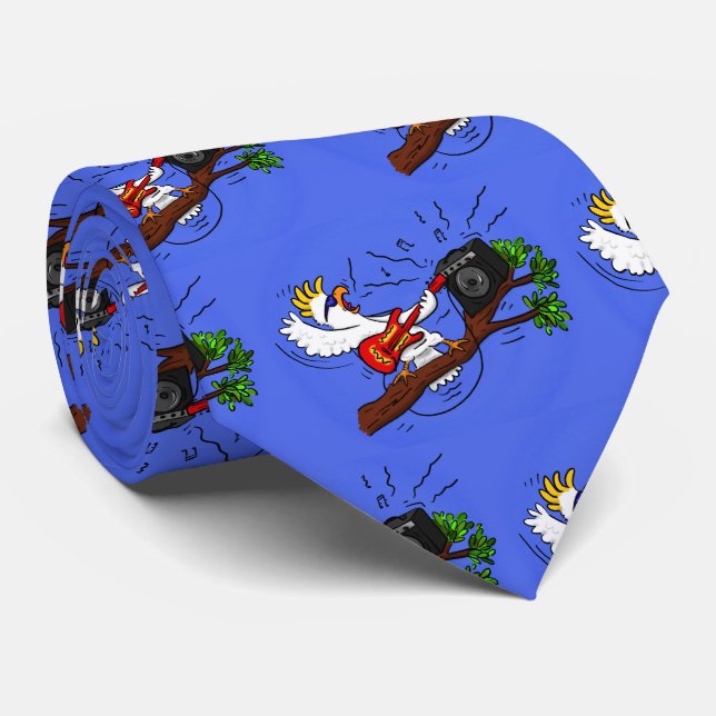 Funny cockatoo playing rock guitar cartoon neck tie (Rolled)