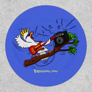 Funny cockatoo playing rock guitar cartoon patch