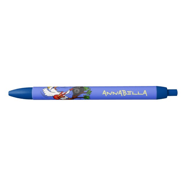 Funny cockatoo playing rock guitar cartoon pen (Front)