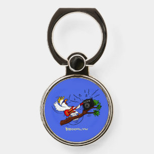 Funny cockatoo playing rock guitar cartoon phone ring stand