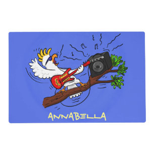Funny cockatoo playing rock guitar cartoon placemat