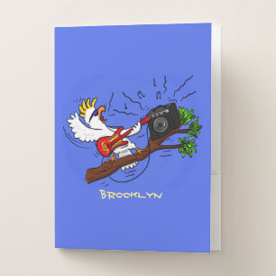 Funny cockatoo playing rock guitar cartoon pocket folder