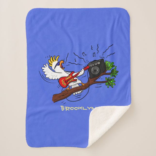 Funny cockatoo playing rock guitar cartoon  sherpa blanket (Front)