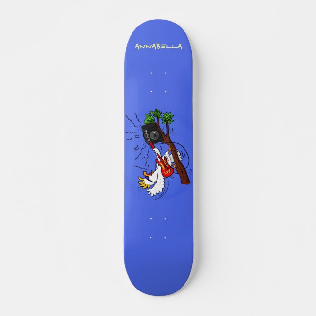 Funny cockatoo playing rock guitar cartoon skateboard (Front)