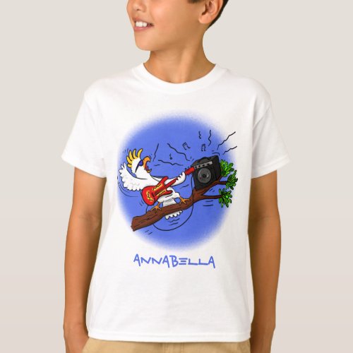 Funny cockatoo playing rock guitar cartoon T_Shirt