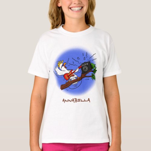 Funny cockatoo playing rock guitar cartoon T_Shirt