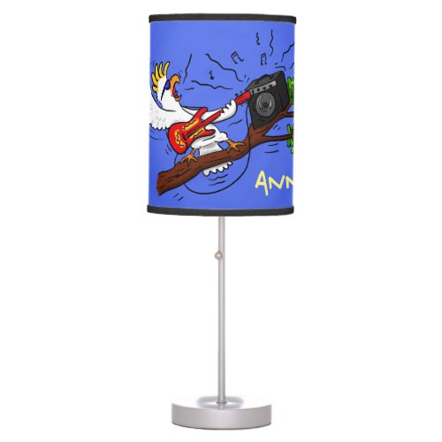 Funny cockatoo playing rock guitar cartoon table lamp