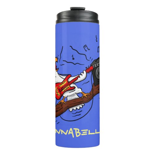 Funny cockatoo playing rock guitar cartoon thermal tumbler