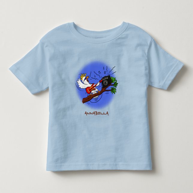Funny cockatoo playing rock guitar cartoon toddler t-shirt (Front)