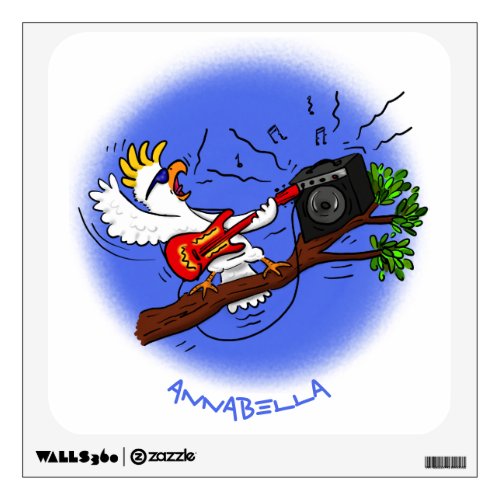 Funny cockatoo playing rock guitar cartoon wall decal