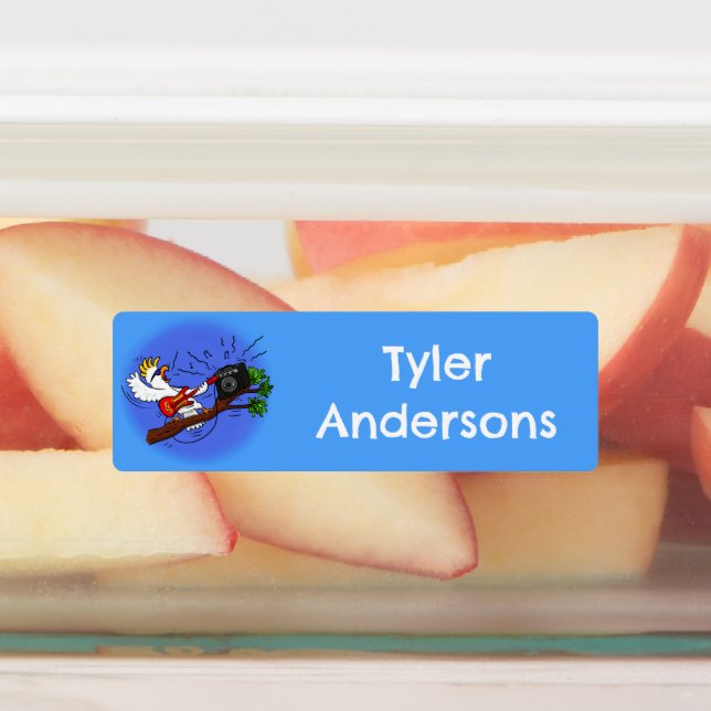 Funny cockatoo rock guitar cartoon personalized labels (Affixed)