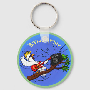 Funny cockatoo rock guitar player cartoon keychain