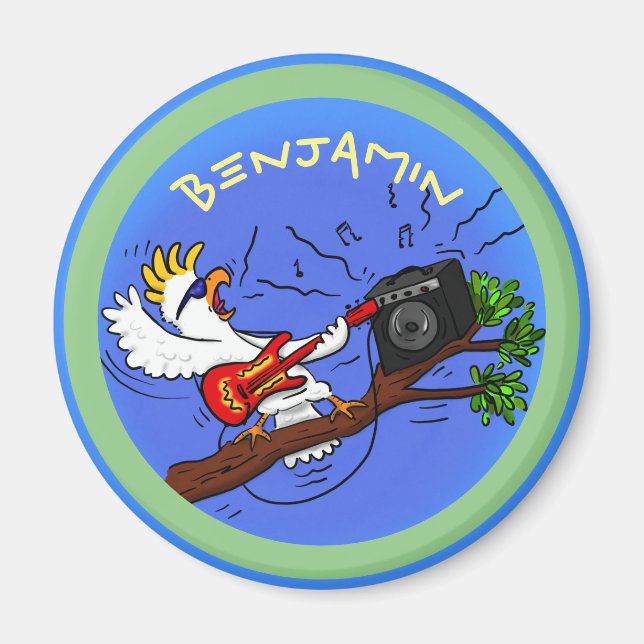 Funny cockatoo rock guitar player cartoon magnet (Front)