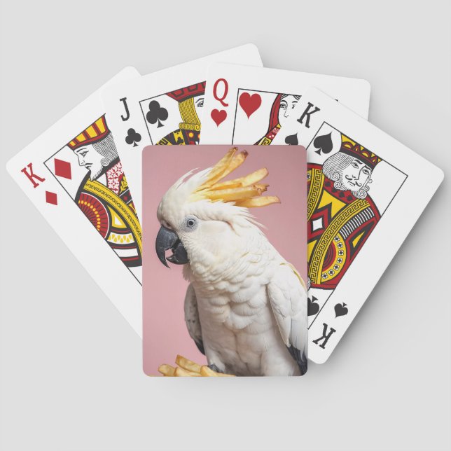 Funny Cockatoo With French Fries Crest Poker Cards (Back)
