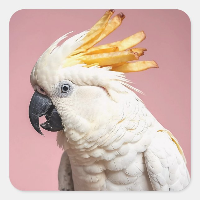 Funny Cockatoo With French Fries Crest Square Sticker (Front)
