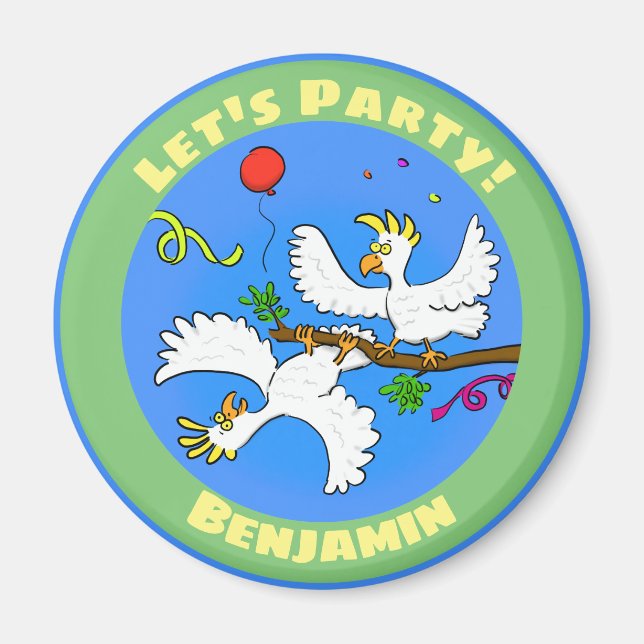 Funny cockatoos party cartoon magnet (Front)