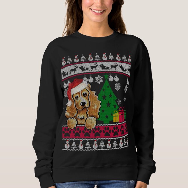 Funny Cocker Spaniel Christmas Ugly Sweater Dog Lo (Front)