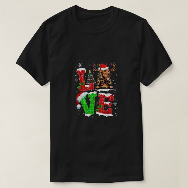 Funny Cocker Spaniel Dog Tree Christmas Lights Xma T-Shirt (Design Front)